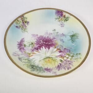Royal Rudolstadt Prussia Salad Plate Mums Hand Painted B Crown Mark 8.5" Vintage